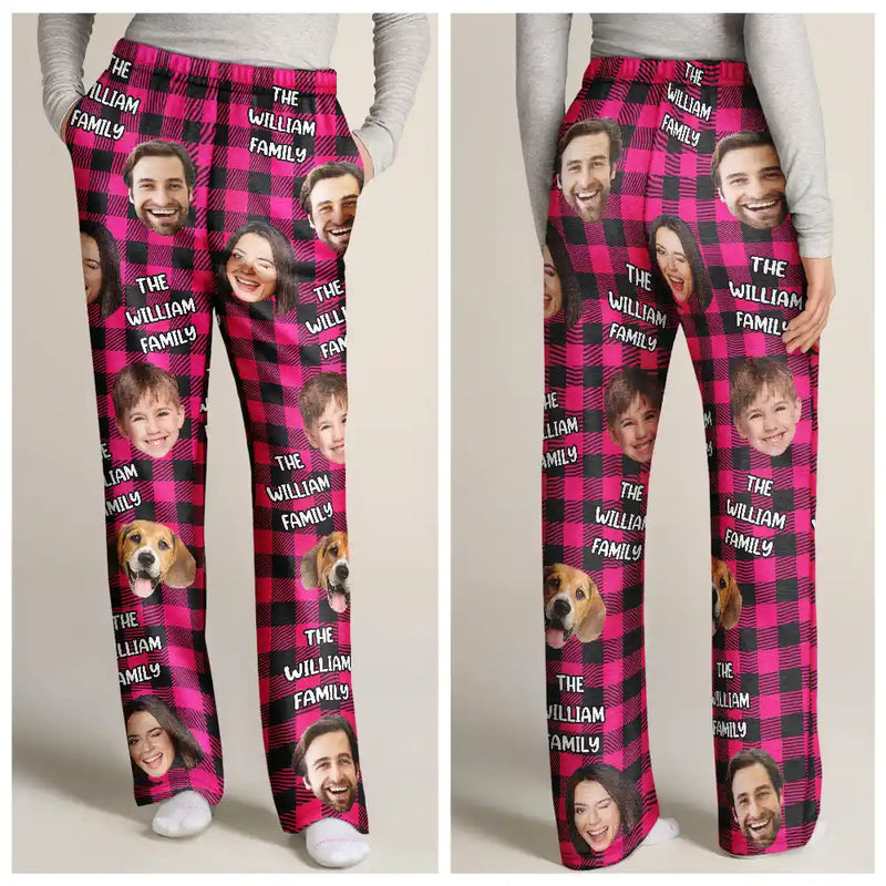 Family, Pet Lovers, Dog Lovers, Cat Lovers, Gift For Kids - Custom Photo Funny Family Pet Face Plaid Pattern - Personalized Pajama Pants