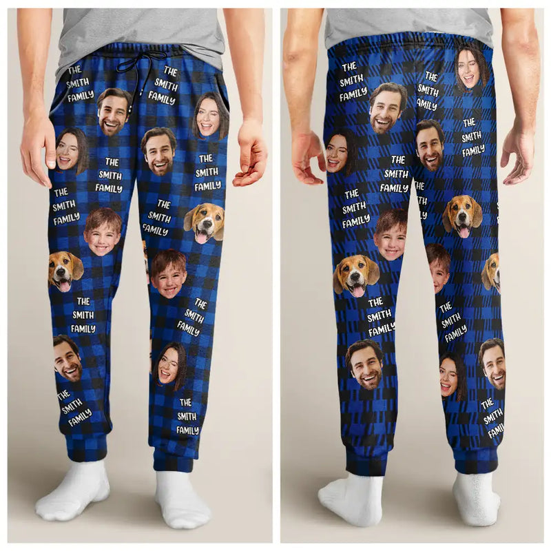 Family, Pet Lovers, Dog Lovers, Cat Lovers, Gift For Kids - Custom Photo Funny Family Pet Face Plaid Pattern - Personalized Pajama Pants