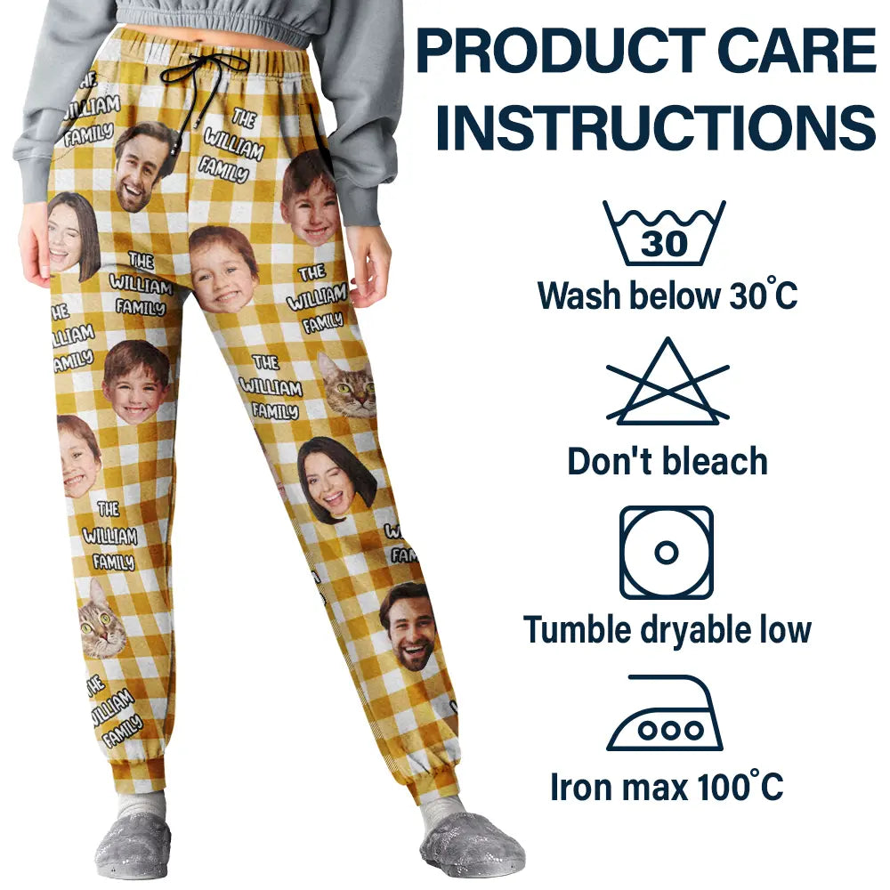 Family, Pet Lovers, Dog Lovers, Cat Lovers, Gift For Kids - Custom Photo Funny Family Pet Face Plaid Pattern - Personalized Pajama Pants