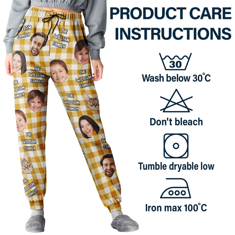 Family, Pet Lovers, Dog Lovers, Cat Lovers, Gift For Kids - Custom Photo Funny Family Pet Face Plaid Pattern - Personalized Pajama Pants