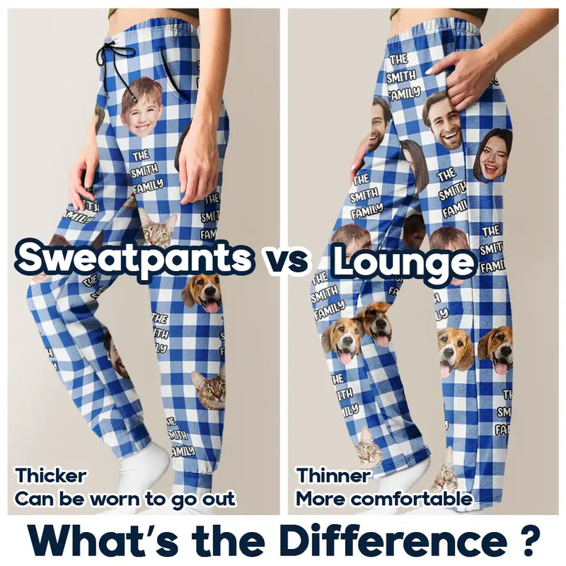 Family, Pet Lovers, Dog Lovers, Cat Lovers, Gift For Kids - Custom Photo Funny Family Pet Face Plaid Pattern - Personalized Pajama Pants