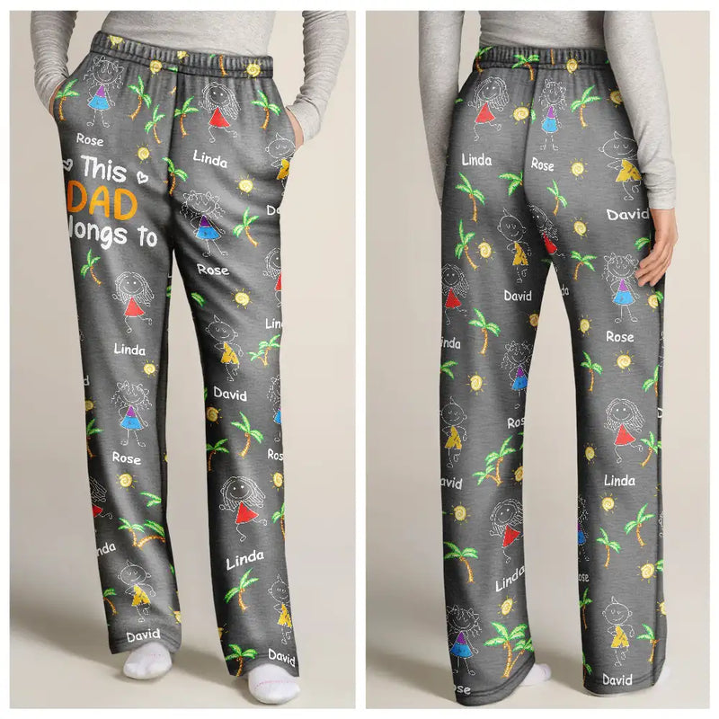 Gift For Father,Gift For Grandpa,Funny,Non-Eng,Icon,Humorous - Crayon Kids Doodle Child Drawing This Grandpa Dad Belongs To - Personalized Pajama Pants