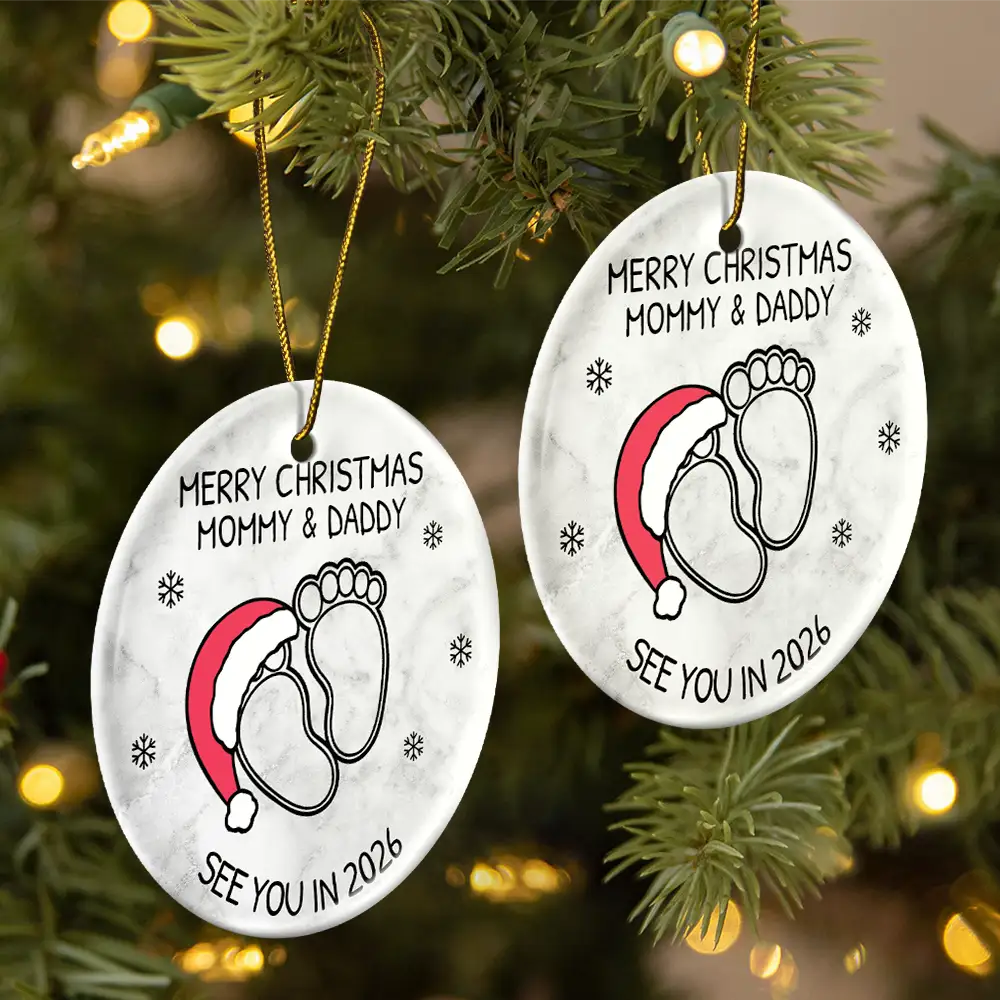 New Dad,New baby,New Mom,Christmas,Happy - Baby Expecting See You In 2026 - Personalized Circle Ceramic Ornament