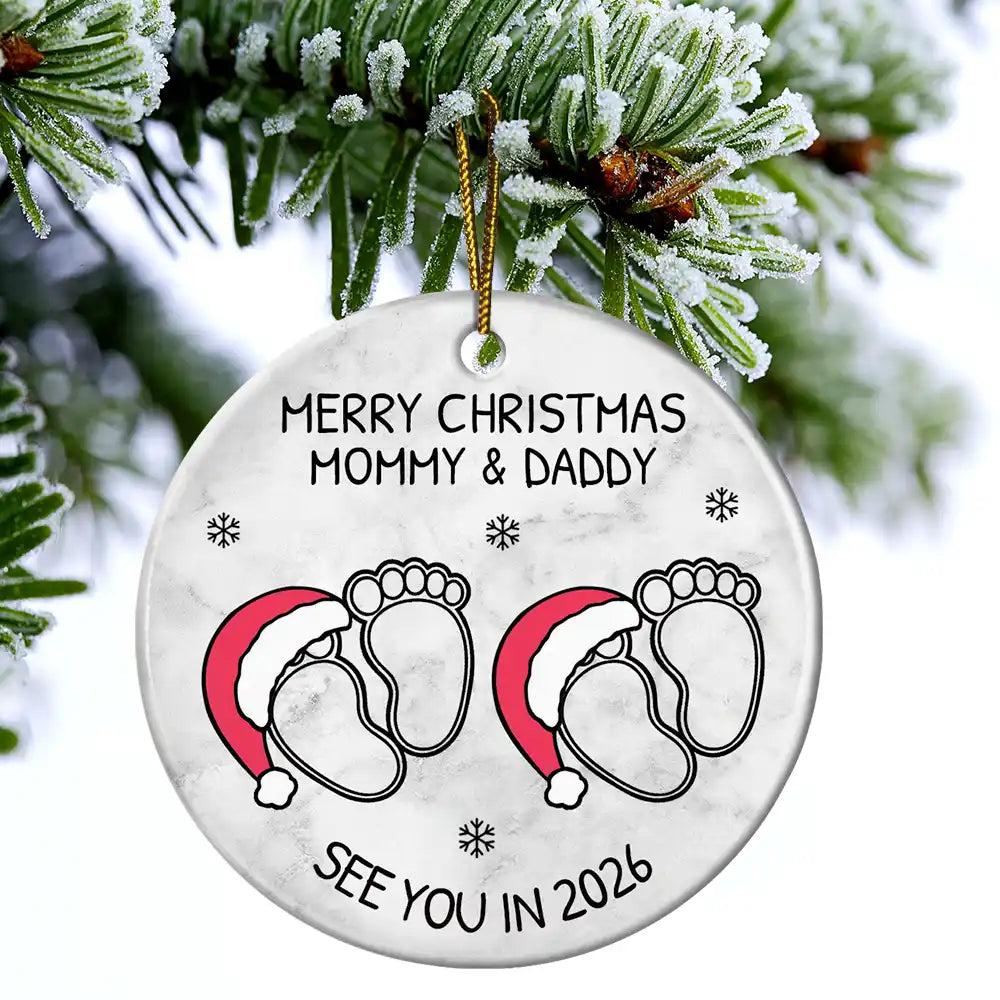 New Dad,New baby,New Mom,Christmas,Happy - Baby Expecting See You In 2026 - Personalized Circle Ceramic Ornament