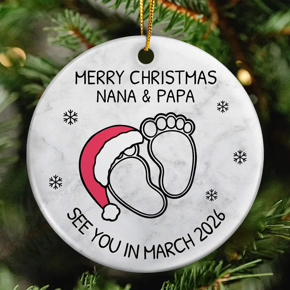 New Dad,New baby,New Mom,Christmas,Happy - Baby Expecting See You In 2026 - Personalized Circle Ceramic Ornament
