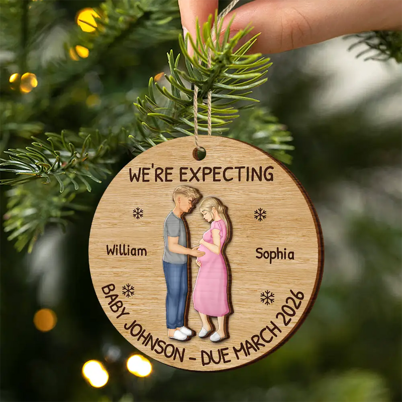 Christmas,New Dad,New baby,New Mom,Happy - Baby Expecting See You - Personalized 2-Layered Wooden Ornament