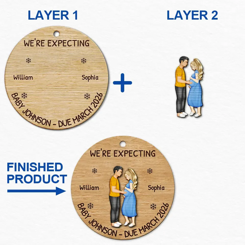 Christmas,New Dad,New baby,New Mom,Happy - Baby Expecting See You - Personalized 2-Layered Wooden Ornament