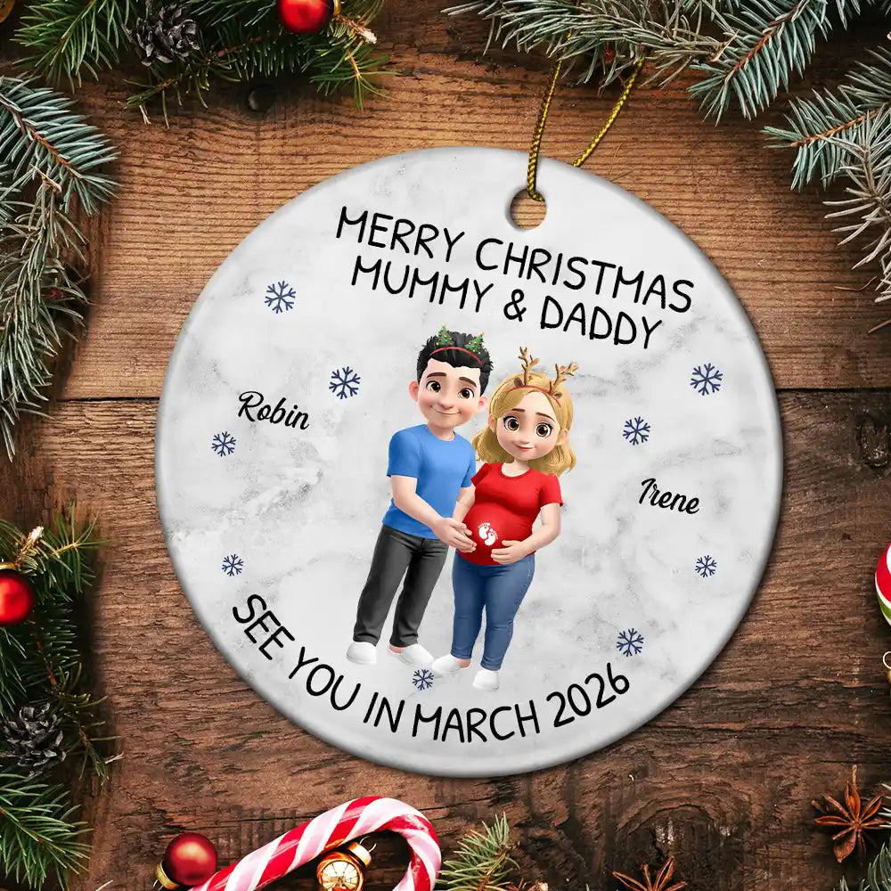 Christmas, Gift For Couples, New Dad, New baby, New Mom - Baby Expecting See You In 2026 - Personalized Circle Ceramic Ornament