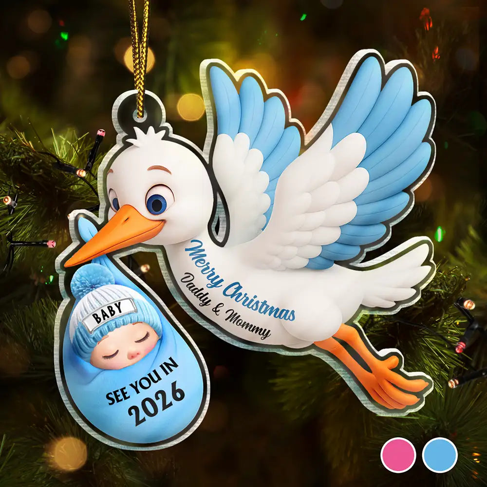 Christmas,New Dad,New baby,New Mom,Happy - Baby Expecting Stork See You In - Personalized Custom Shaped Acrylic Ornament