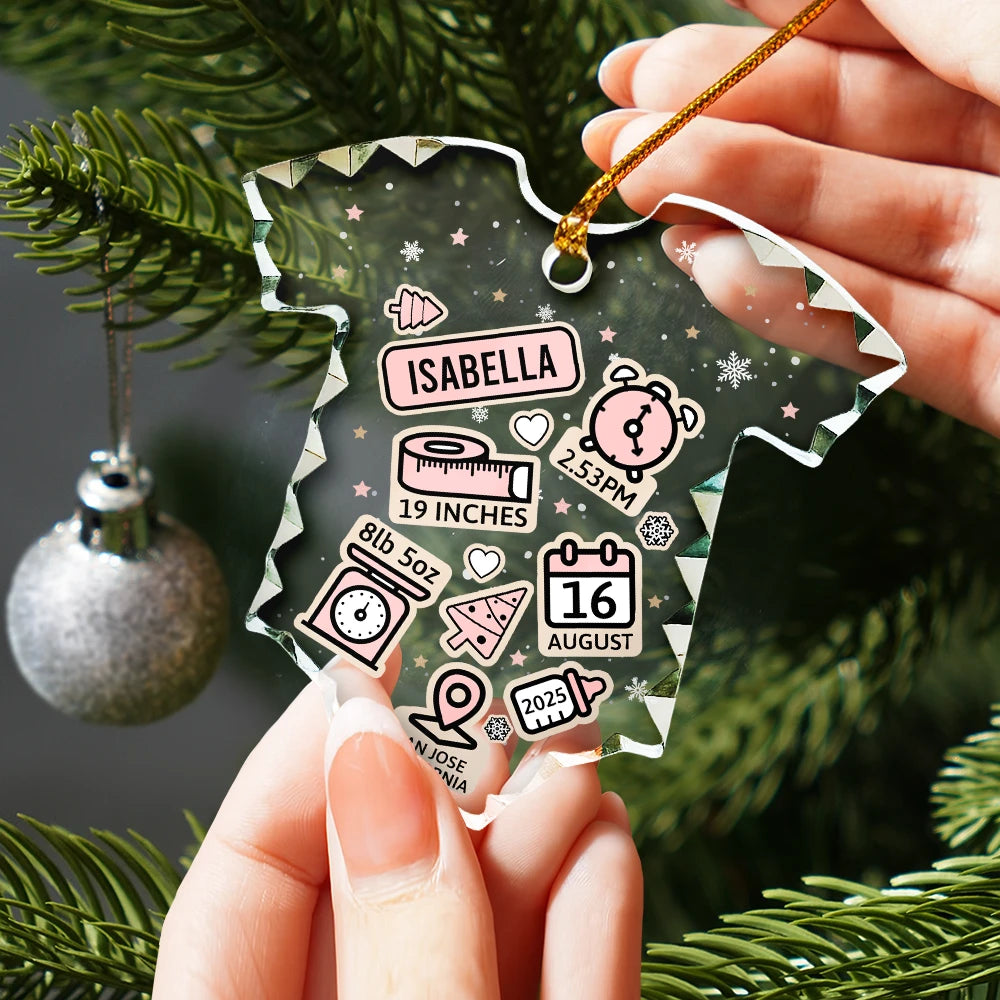Christmas,New baby,Parents,Family,Happy - Baby First Christmas - Personalized Onesie Shaped Glass Ornament