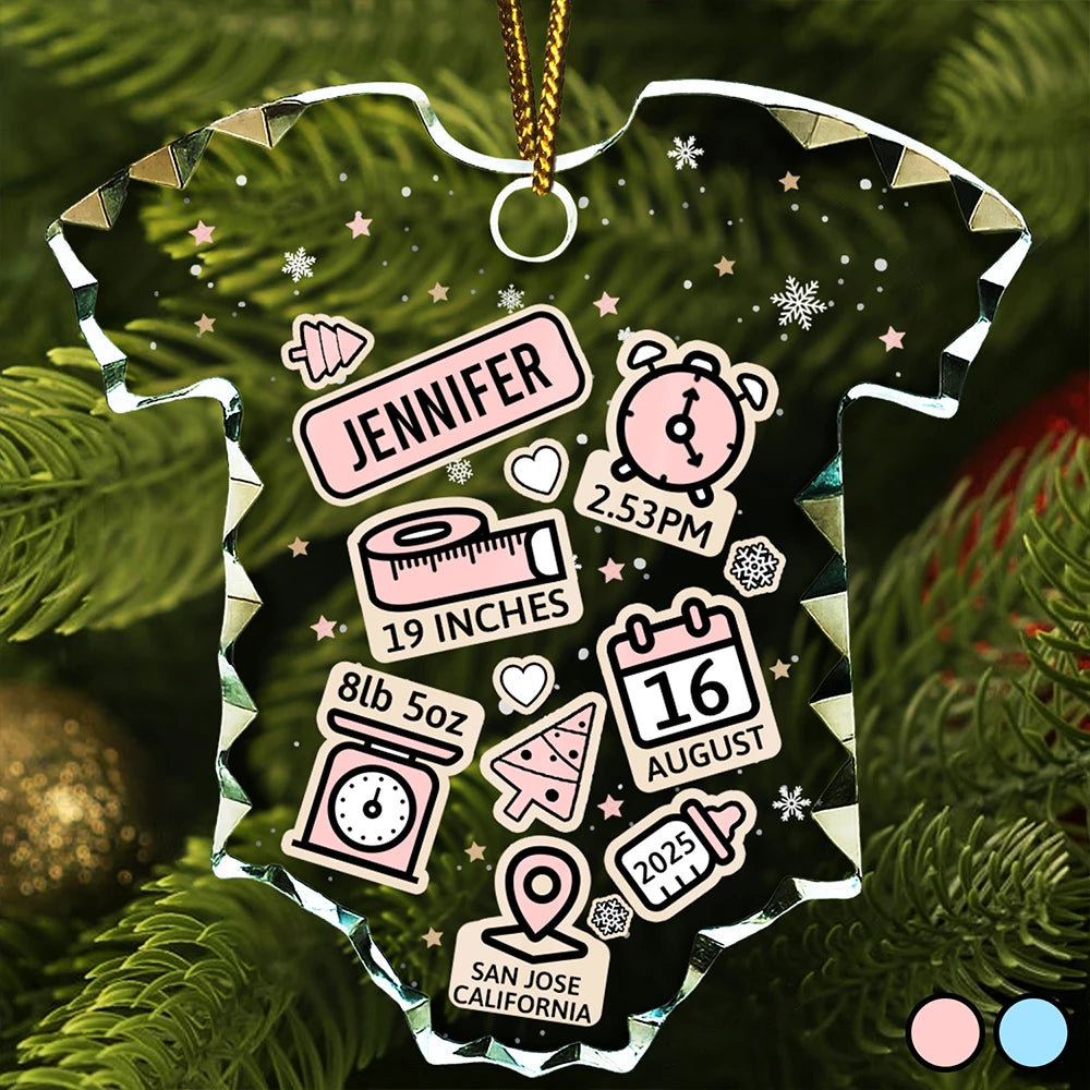 Christmas,New baby,Parents,Family,Happy - Baby First Christmas - Personalized Onesie Shaped Glass Ornament