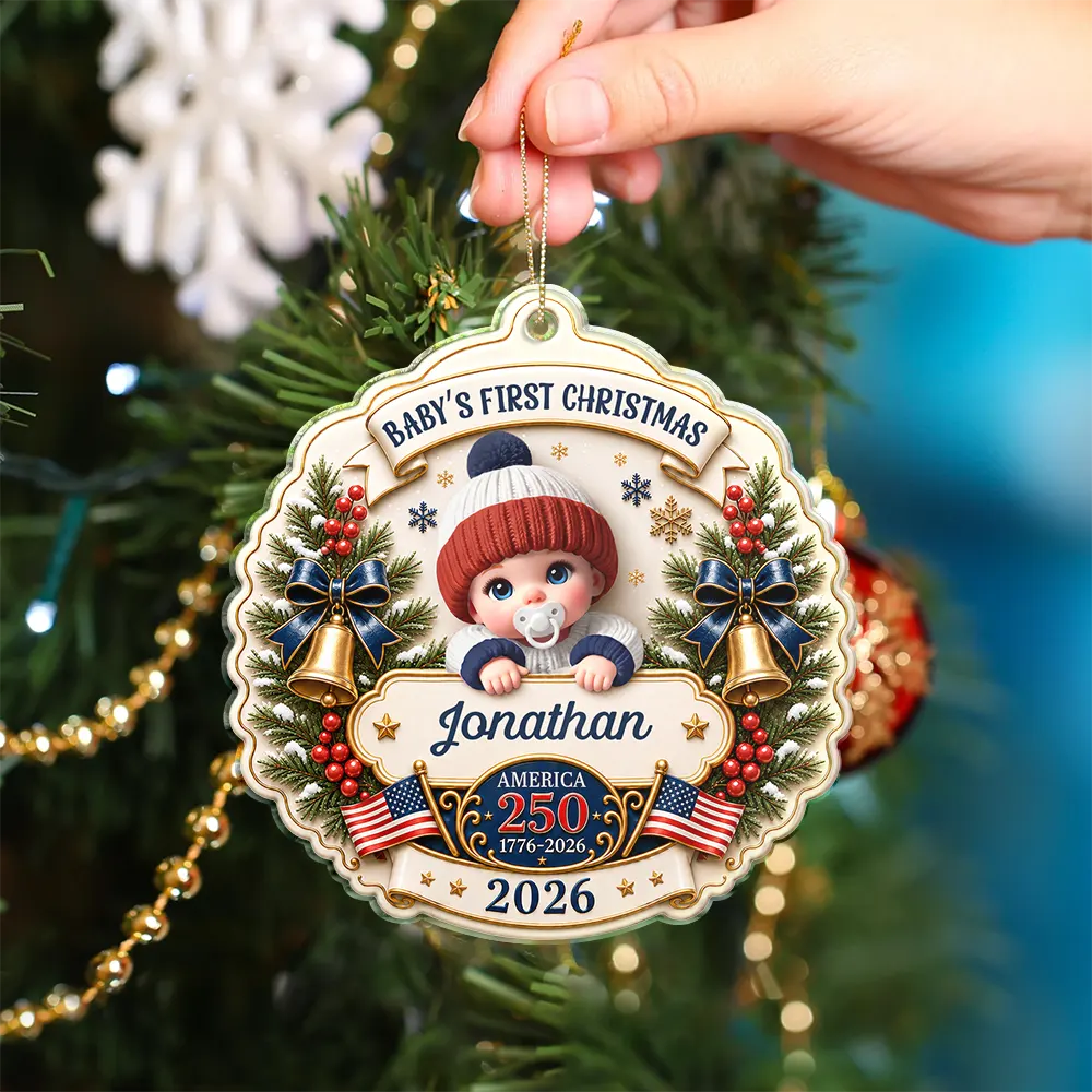 Top Market,Adorable,Independence Day,New Mom,America 250th,Christmas,Gift For Mother,Vector - Baby First Christmas America 250th Anniversary - Personalized Custom Shaped Acrylic Ornament