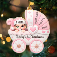 Christmas,New baby,New Dad,New Mom,Happy - Baby First Christmas Baby Carriage 3D Effect - Personalized Custom Shaped Acrylic Ornament