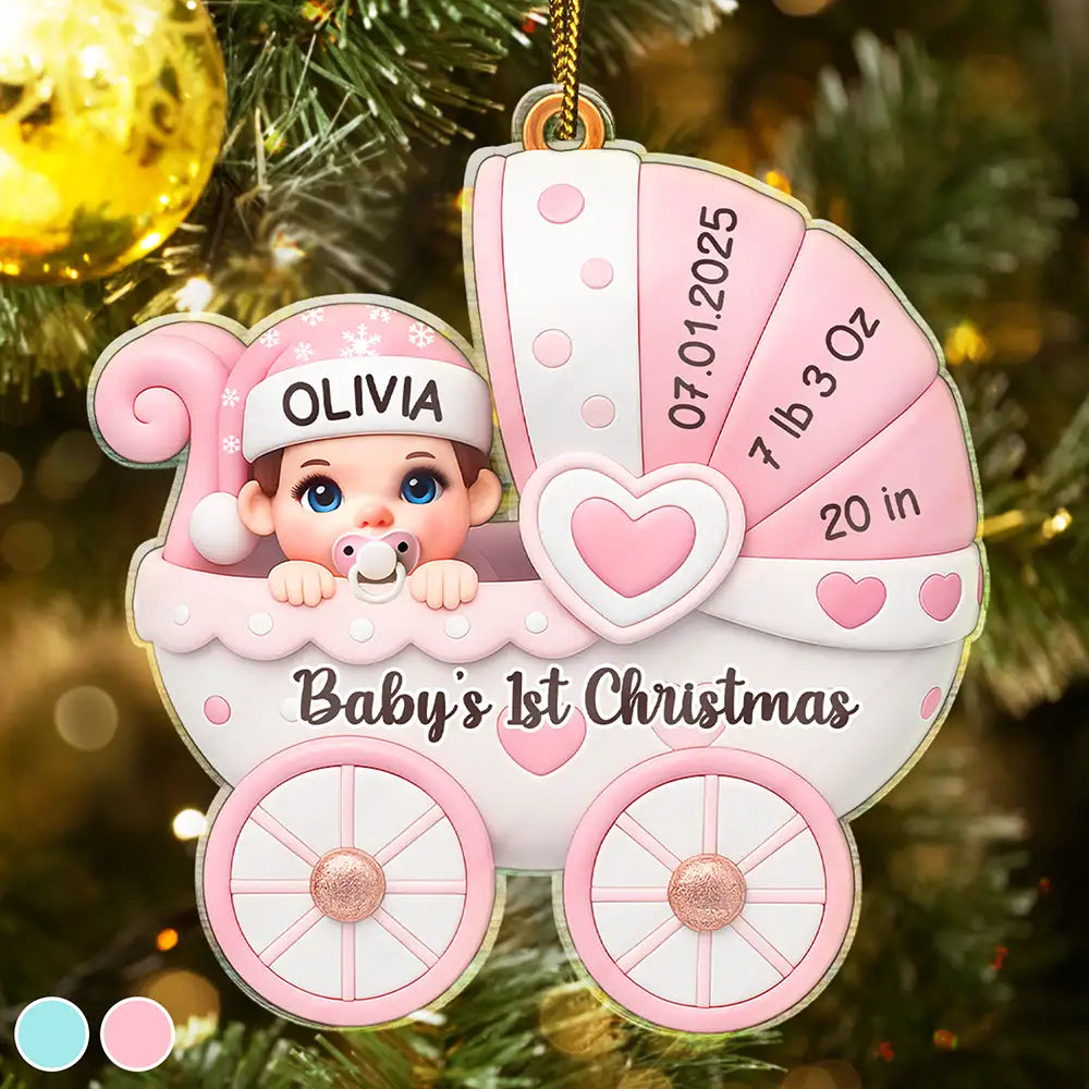 Christmas,New baby,New Dad,New Mom,Happy - Baby First Christmas Baby Carriage 3D Effect - Personalized Custom Shaped Acrylic Ornament