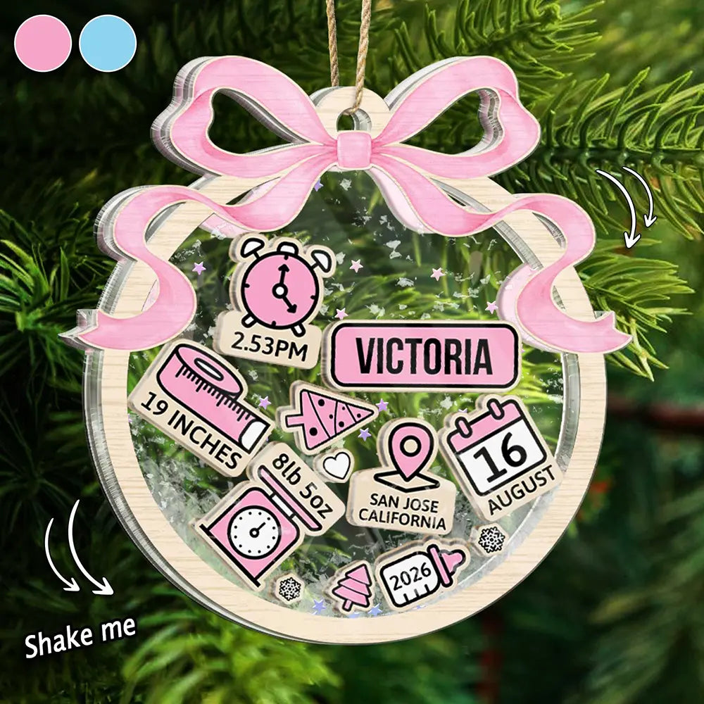 Baby First Christmas Coquette - Personalized 3-Layered Acrylic Shaker Ornament