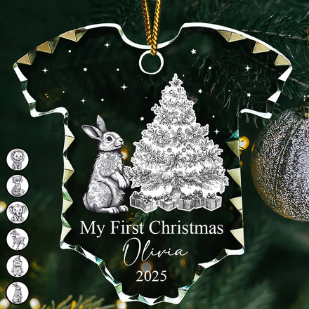 Baby First Christmas Toile Pattern - Personalized Onesie Shaped Glass Ornament