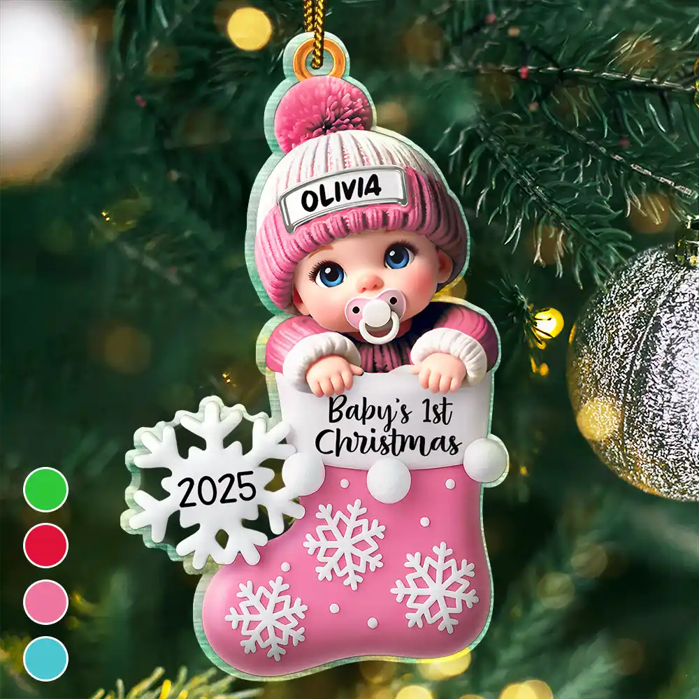 Baby First Christmas, Christmas Stocking - Personalized Custom Shaped Acrylic Ornament