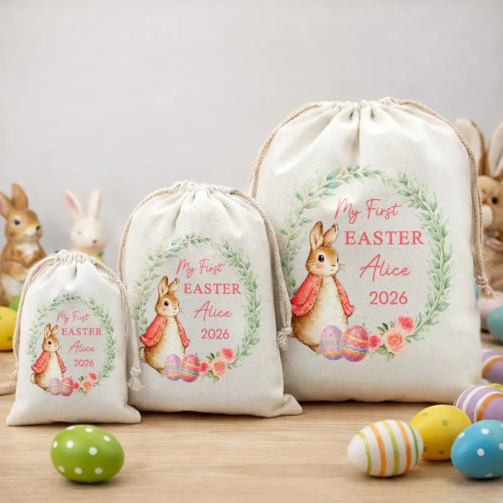 Easter,Gift For Kids,Grandma - Grandkids,Gift For Grandkids,Grandpa - Grandkids,Dad - Children,Mom - Children,Happy - Baby First Easter With Bunny - Personalized Favor Bag
