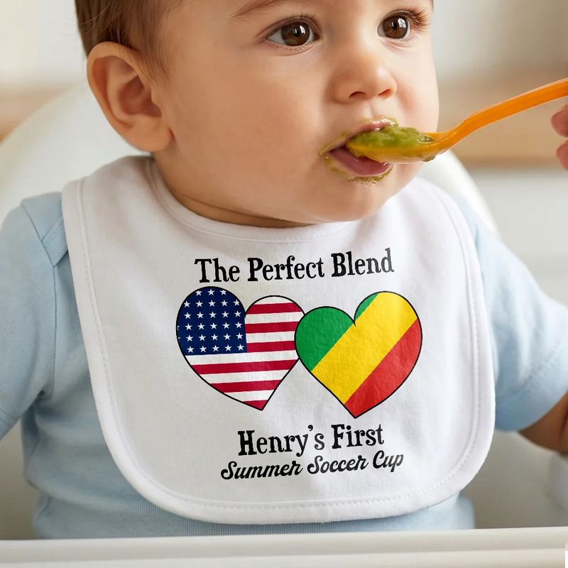 Gift For Mother, New Mom, Proud, Summer Soccer Games, Icon - Baby First Soccer Cup Duo Country Flags - Personalized Baby Bib