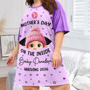 Pregnant Mom, Happy, Expecting Dad - Baby First Year On The Inside With Mom - Personalized Women's Sleep Tee
