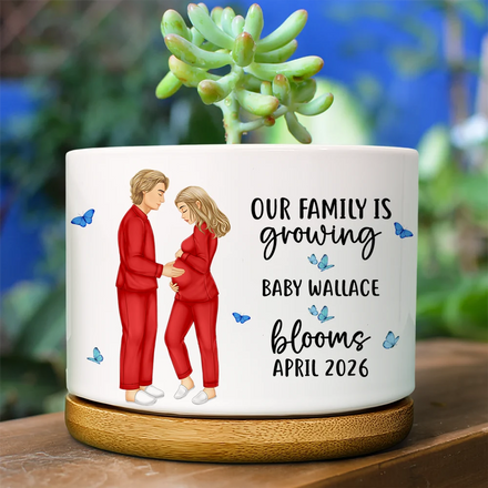Baby Growing Blooming New Parents - Personalized Ceramic Plant Pot