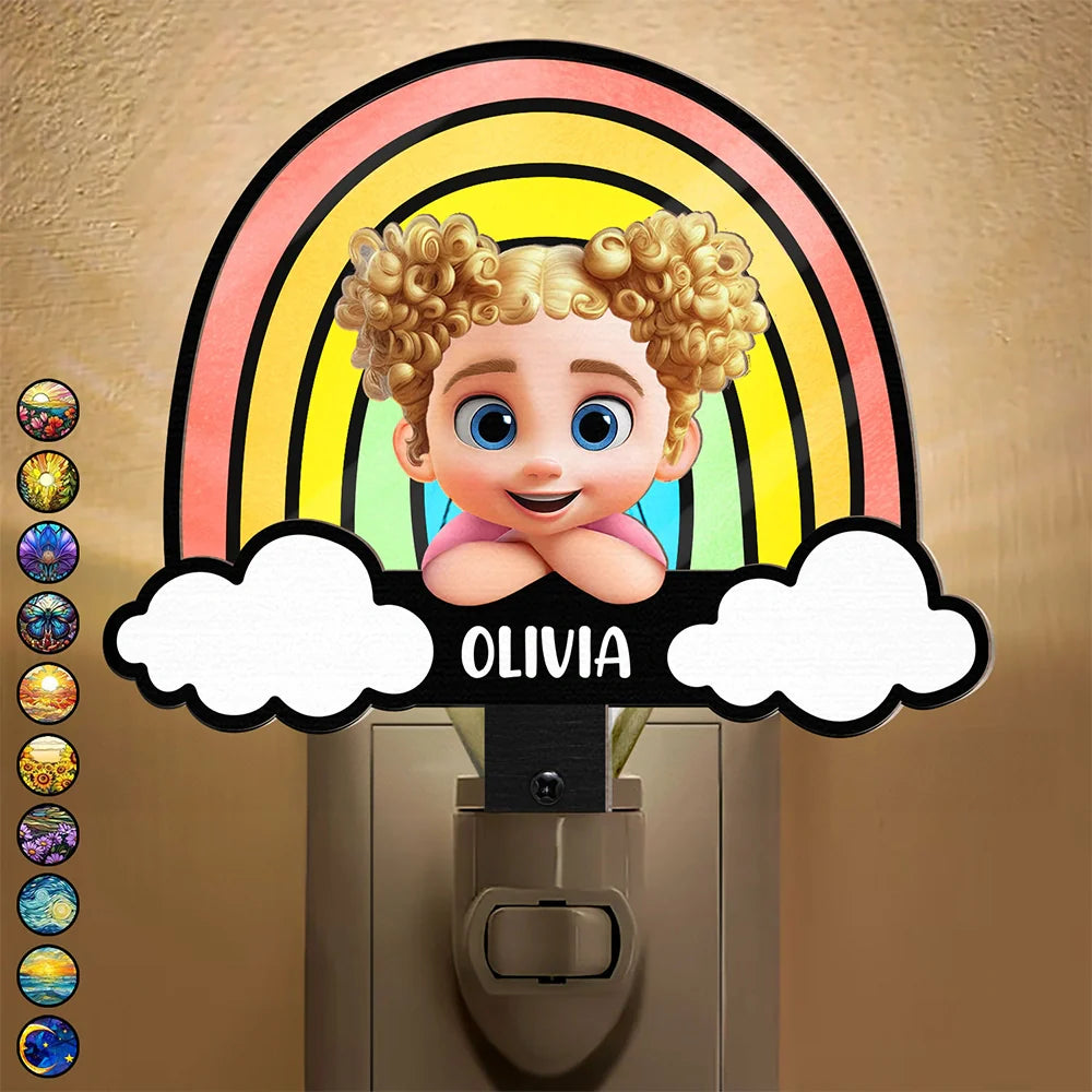 Baby Kid On The Rainbow - Personalized Plug-in Night Light