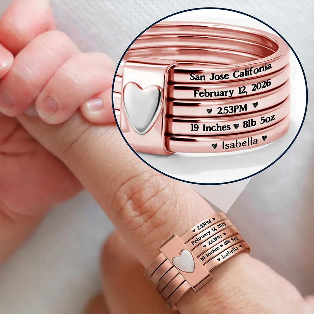 Baby Newborn Information - Personalized Heart Stacking Rings