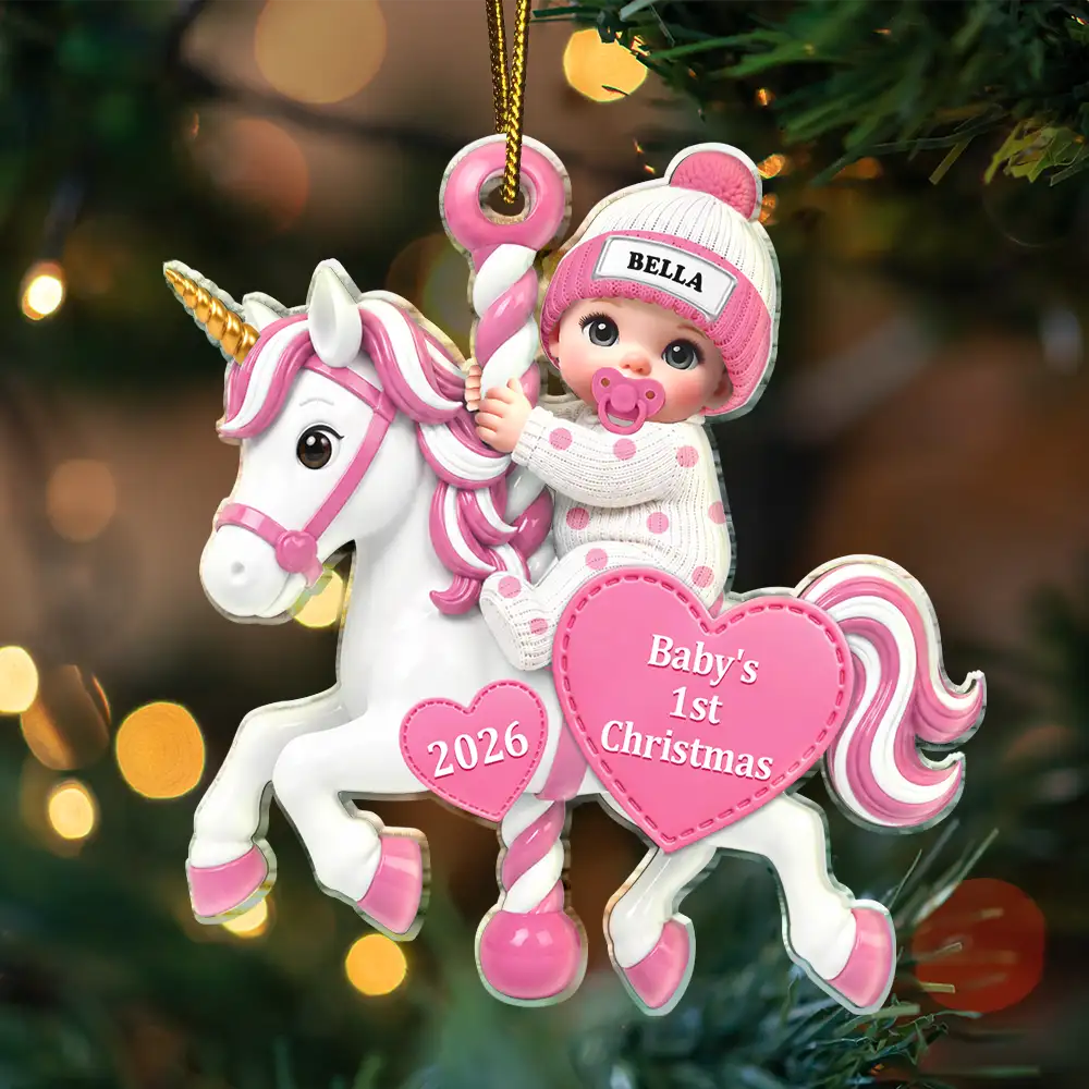 Adorable,New Mom,Christmas,Gift For Mother,Icon - Baby On Carousel House First Christmas - Personalized Custom Shaped Acrylic Ornament