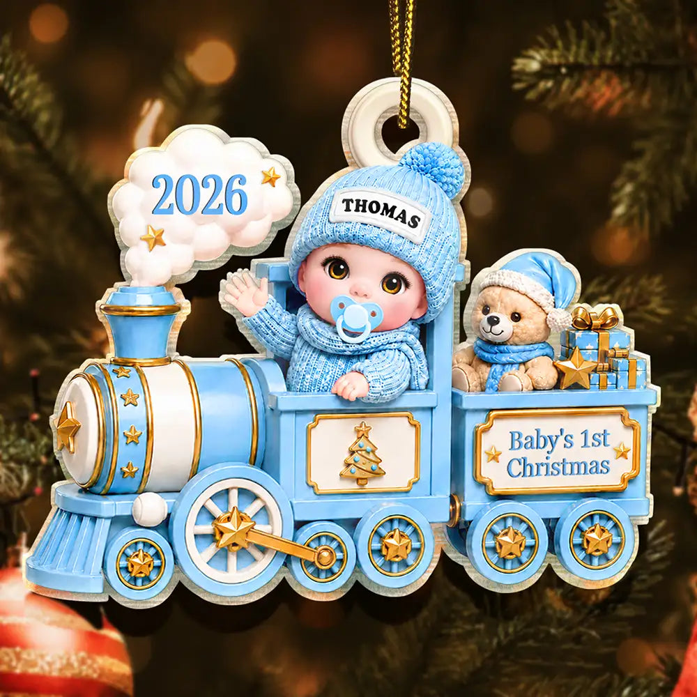 Baby On Toy Train First Christmas - Personalized Custom Shaped Acrylic Ornament