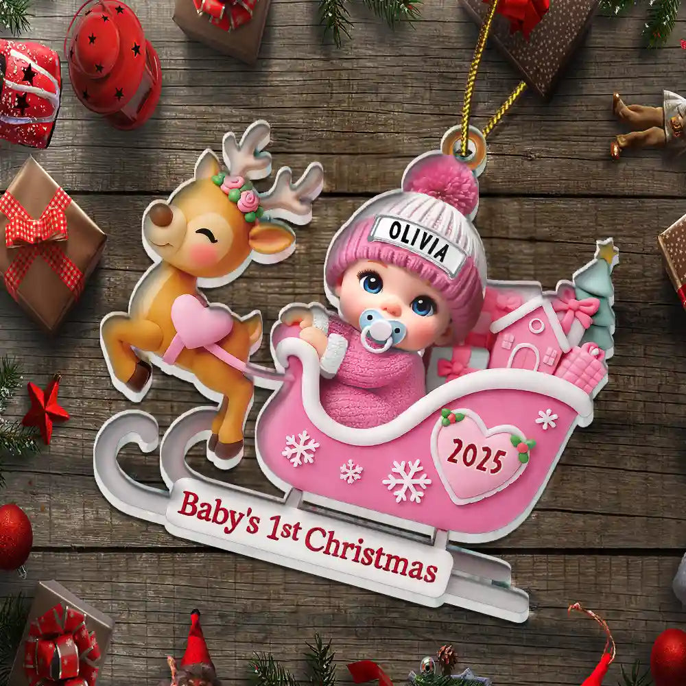 Christmas, New baby, Happy - Baby Santa In Sleigh First Christmas - Personalized Custom Shaped Acrylic Ornament