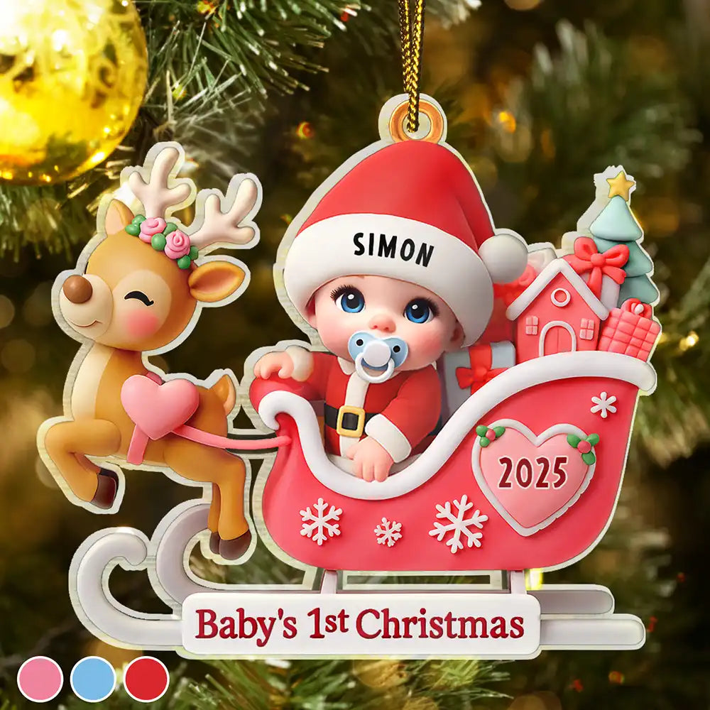 Christmas, New baby, Happy - Baby Santa In Sleigh First Christmas - Personalized Custom Shaped Acrylic Ornament