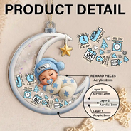 Adorable,Gift For Baby,Christmas,Icon - Baby Sleeping On The Moon First Christmas - Personalized 3-Layered Acrylic Shaker Ornament