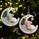 Adorable,Gift For Baby,Christmas,Icon - Baby Sleeping On The Moon First Christmas - Personalized 3-Layered Acrylic Shaker Ornament