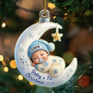 Baby Sleeping On The Moon First Christmas 3D Effect - Personalized Custom Shaped Acrylic Ornament