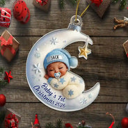 Baby Sleeping On The Moon First Christmas 3D Effect - Personalized Custom Shaped Acrylic Ornament