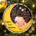 Gift For Kids, Parents, Christmas, Happy - Baby's First Christmas - Personalized Circle Glass Ornament