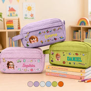 Back To School,Gift For Kids,Adorable,Vector,Icon - Back To School Kid's Name - Personalized Corduroy Pencil Case
