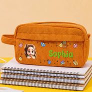 Back To School,Gift For Kids,Adorable,Vector,Icon - Back To School Kid's Name - Personalized Corduroy Pencil Case