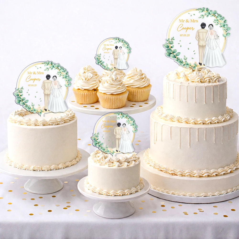 Married ,Engaged,Gift For Couples,Gift For Husband,Gift For Wife,Love,Wedding Anniversary - Backside Couple Happy Wedding - Personalized Acrylic Cake Topper