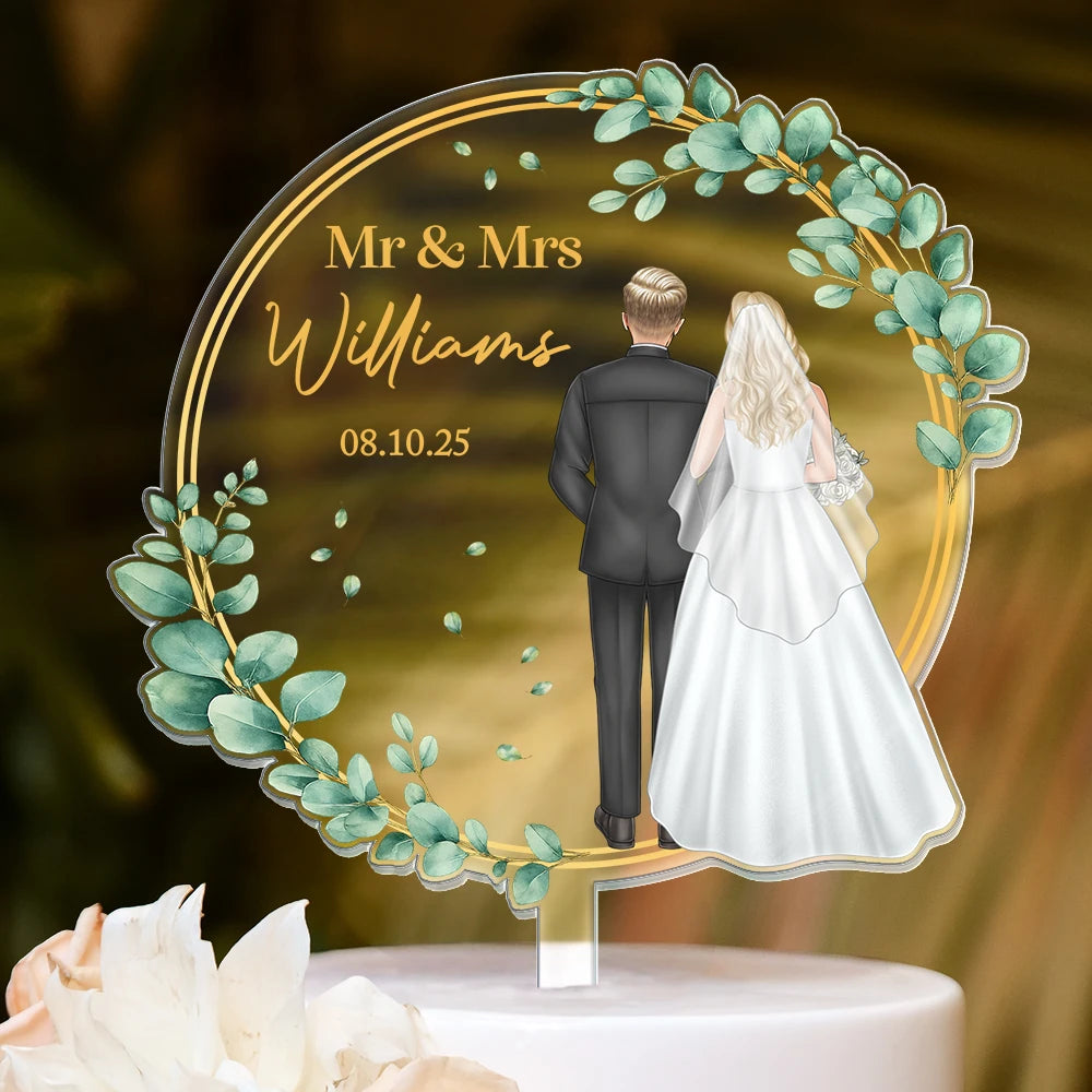 Backside Couple Happy Wedding - Personalized Acrylic Cake Topper