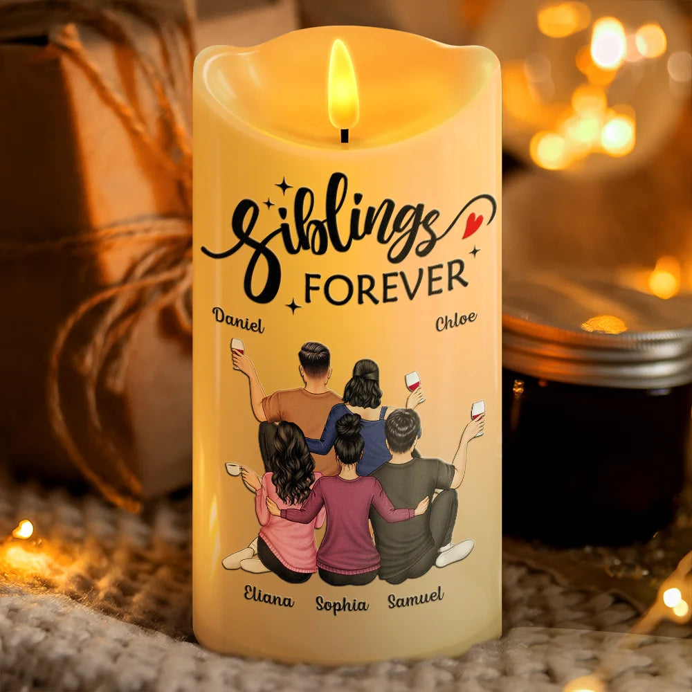 Backside Friends Forever Siblings Forever - Personalized Flameless LED Candle