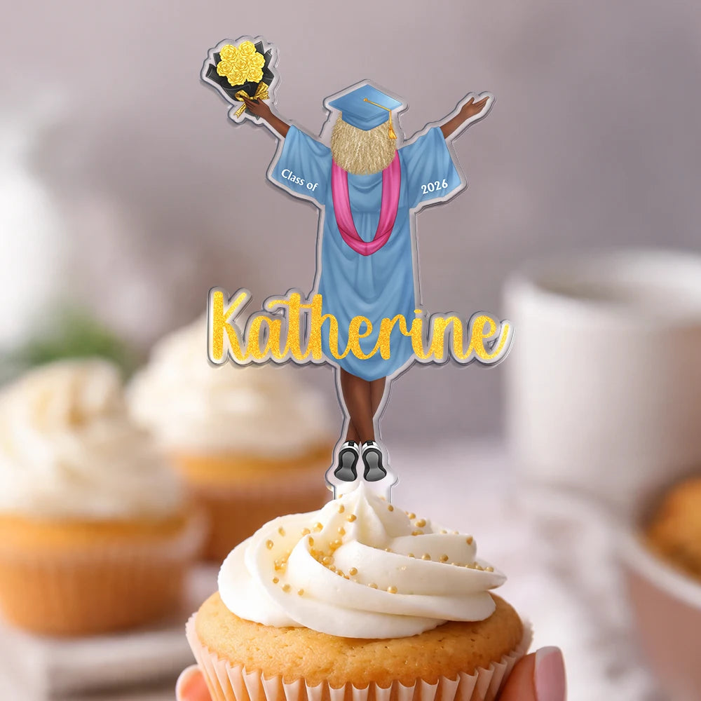Graduation,Happy,Dad - Daughters (Adult),Gift For Daughter,Mom - Daughters (Adult),Dad - Sons,Gift For Son,Mom - Sons - Backside Woman Man Graduation - Personalized Acrylic Cake Topper