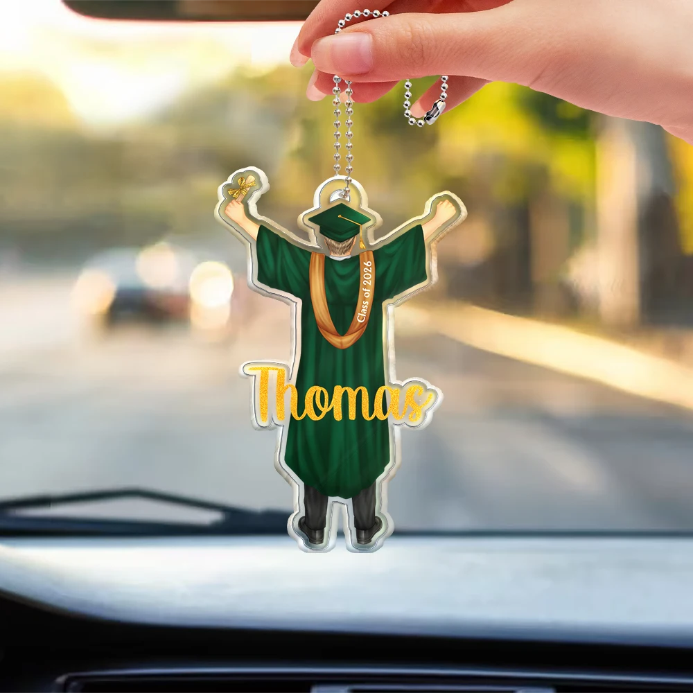 Graduation,Happy - Backside Woman Man Graduation - Personalized Acrylic Car Hanger
