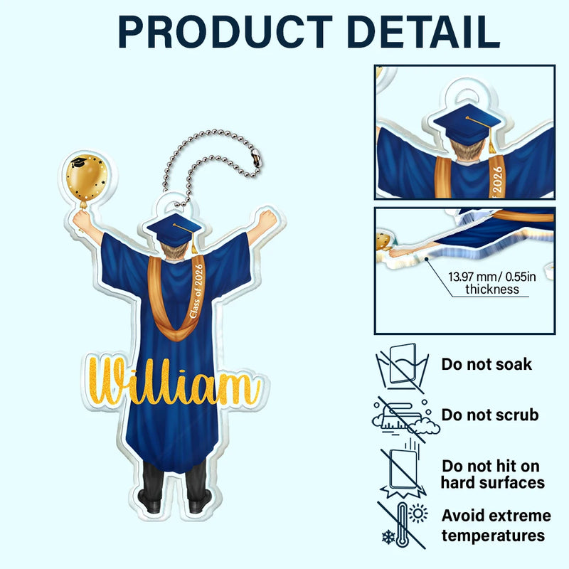 Graduation,Happy - Backside Woman Man Graduation - Personalized Acrylic Car Hanger