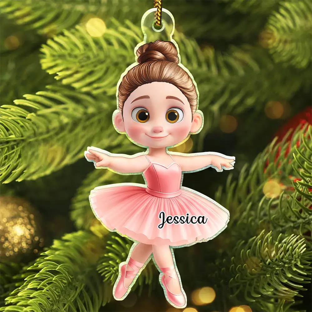 Gift For Kids,Happy,Christmas - Ballerina Cute Girl 3D Effect - Personalized Custom Shaped Acrylic Ornament
