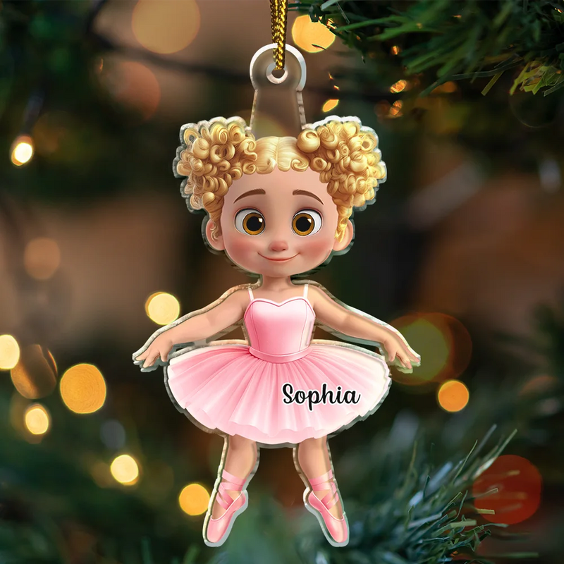 Gift For Kids,Happy,Christmas - Ballerina Cute Girl 3D Effect - Personalized Custom Shaped Acrylic Ornament