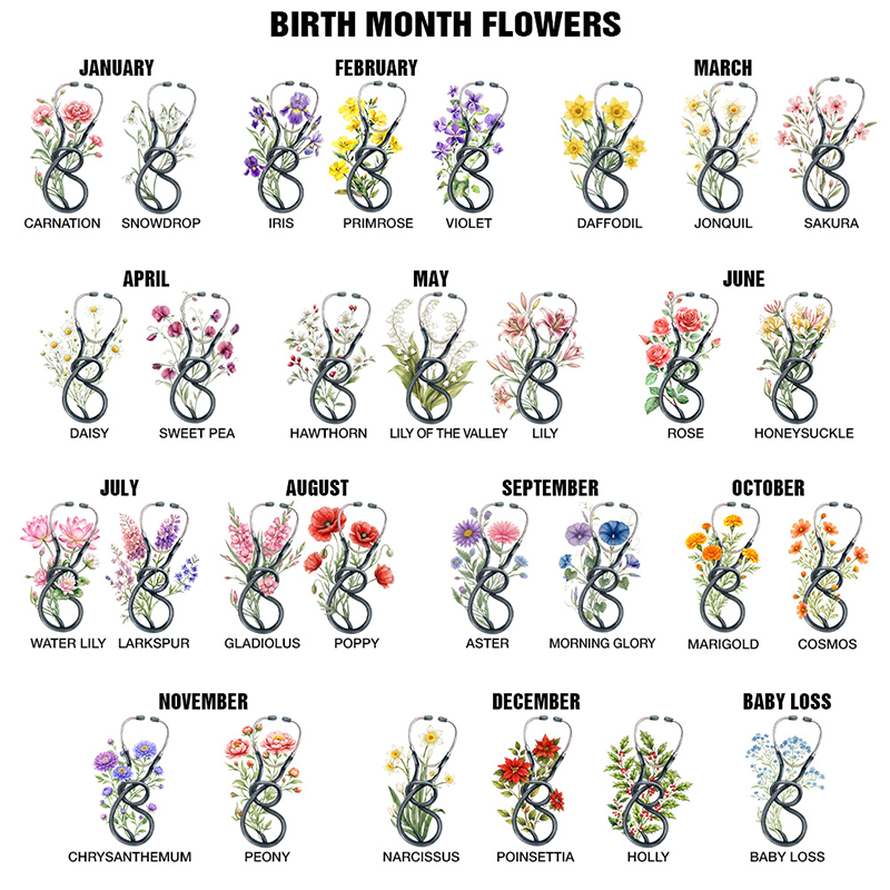 Birth Month Flower Stethoscope Nurse - Personalized T Shirt