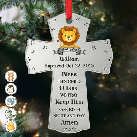 Baptism Cross Bless This Child - Personalized Metal Ornament