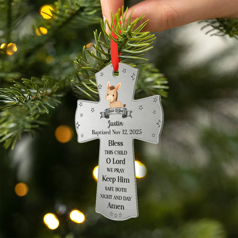 New baby, Christmas, Christian - Baptism Cross Bless This Child - Personalized Metal Ornament