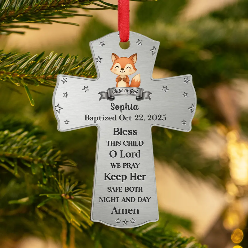 New baby, Christmas, Christian - Baptism Cross Bless This Child - Personalized Metal Ornament